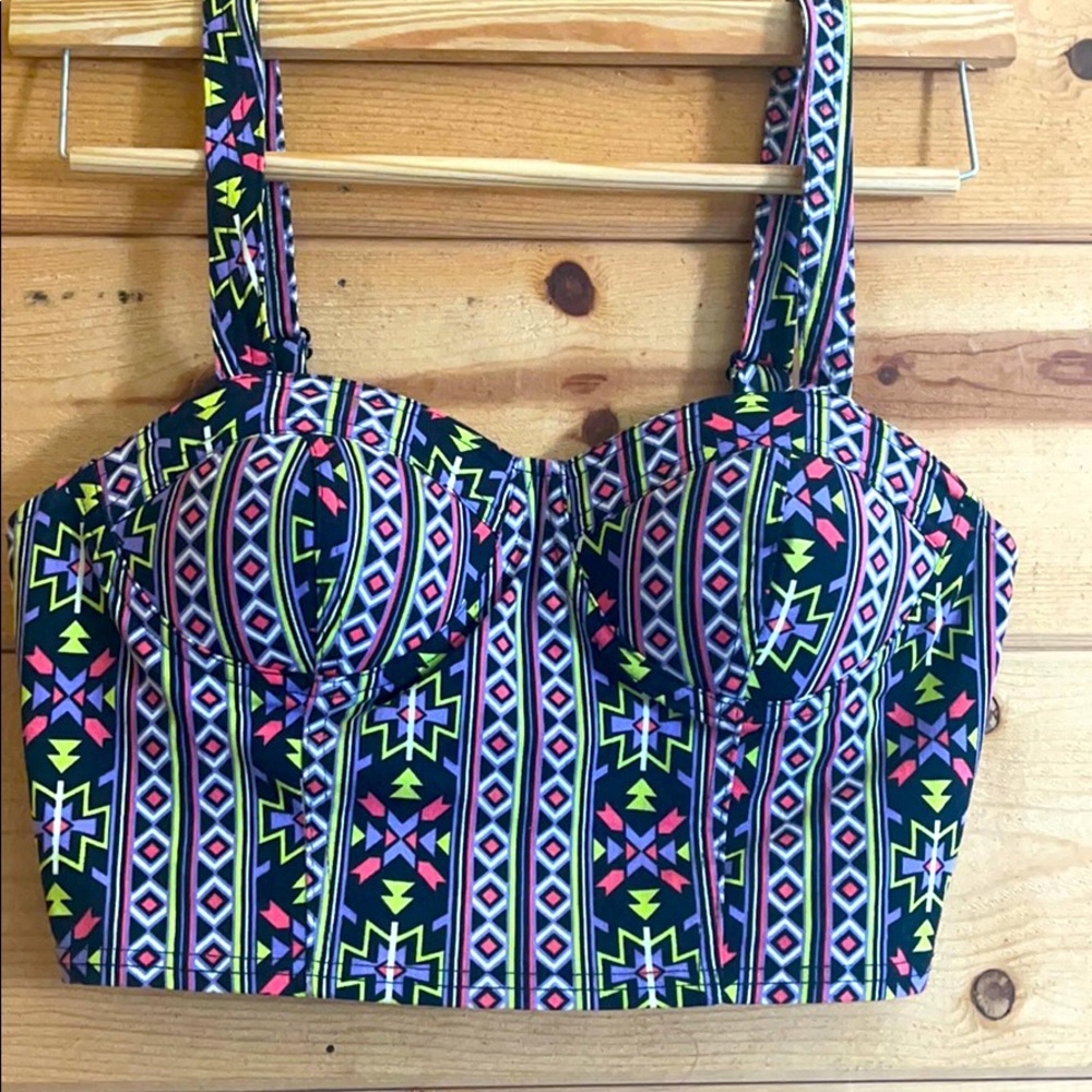 Geometric festival crop bra top